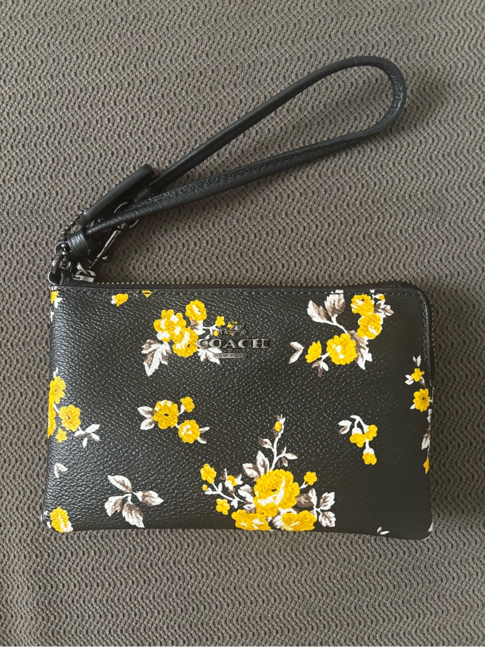 Coach Black Wristlet with Yellow Floral Design